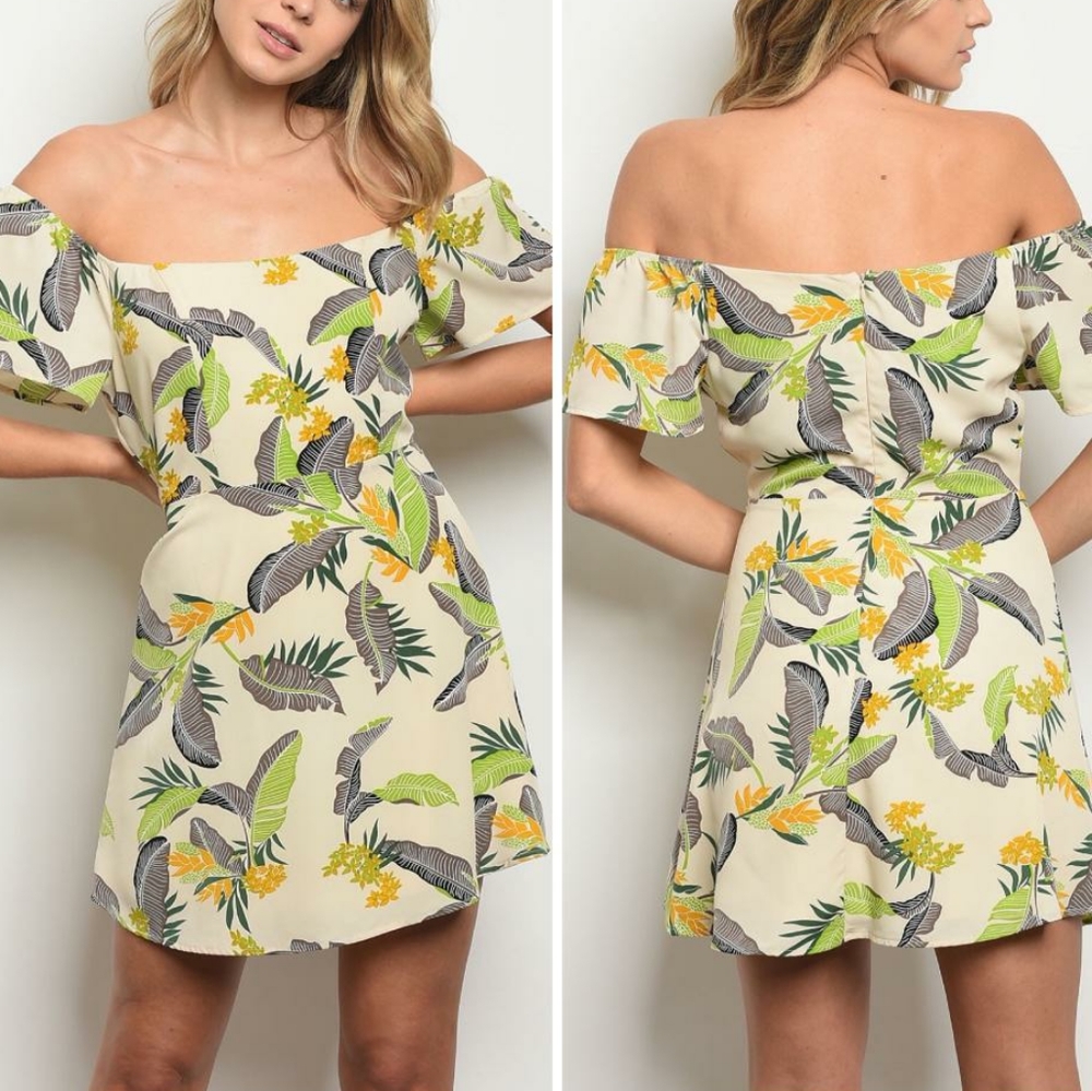 LAST 1❗EMORY PARK Tropical Chic Beige Short Dress